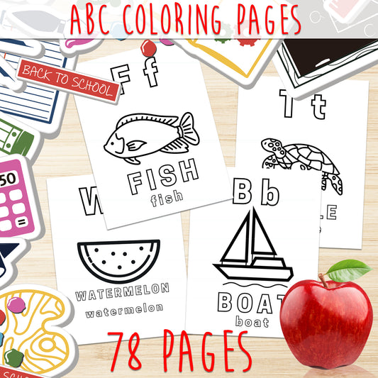 Downloadable Printable ABC Coloring Educational Worksheets for Kids