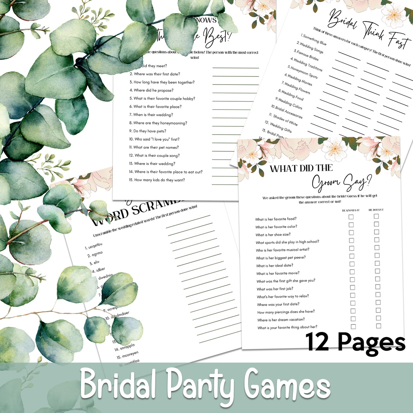 Downloadable Printable Bridal Party Games