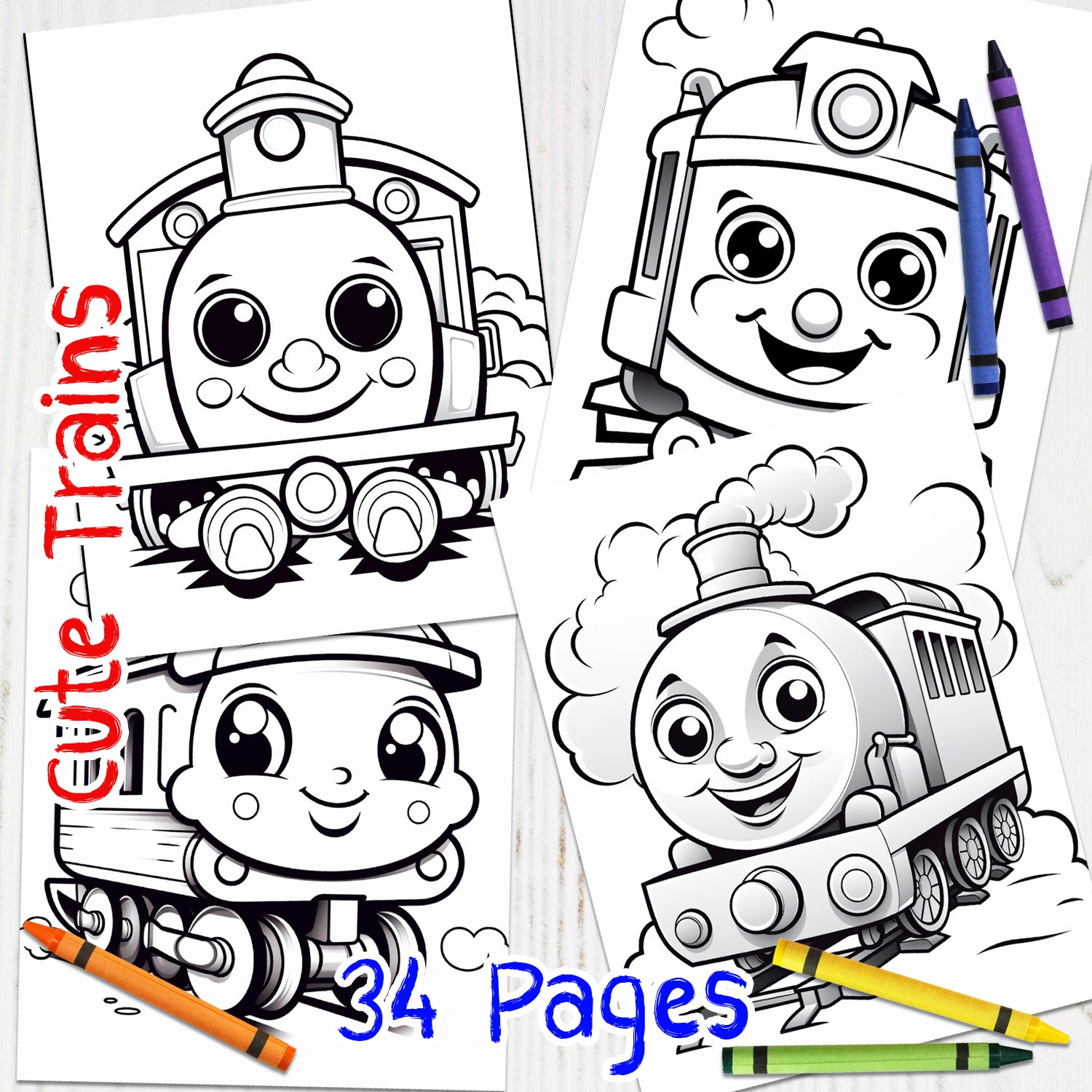 Downloadable Printable Cute Trains Coloring Pages for Kids