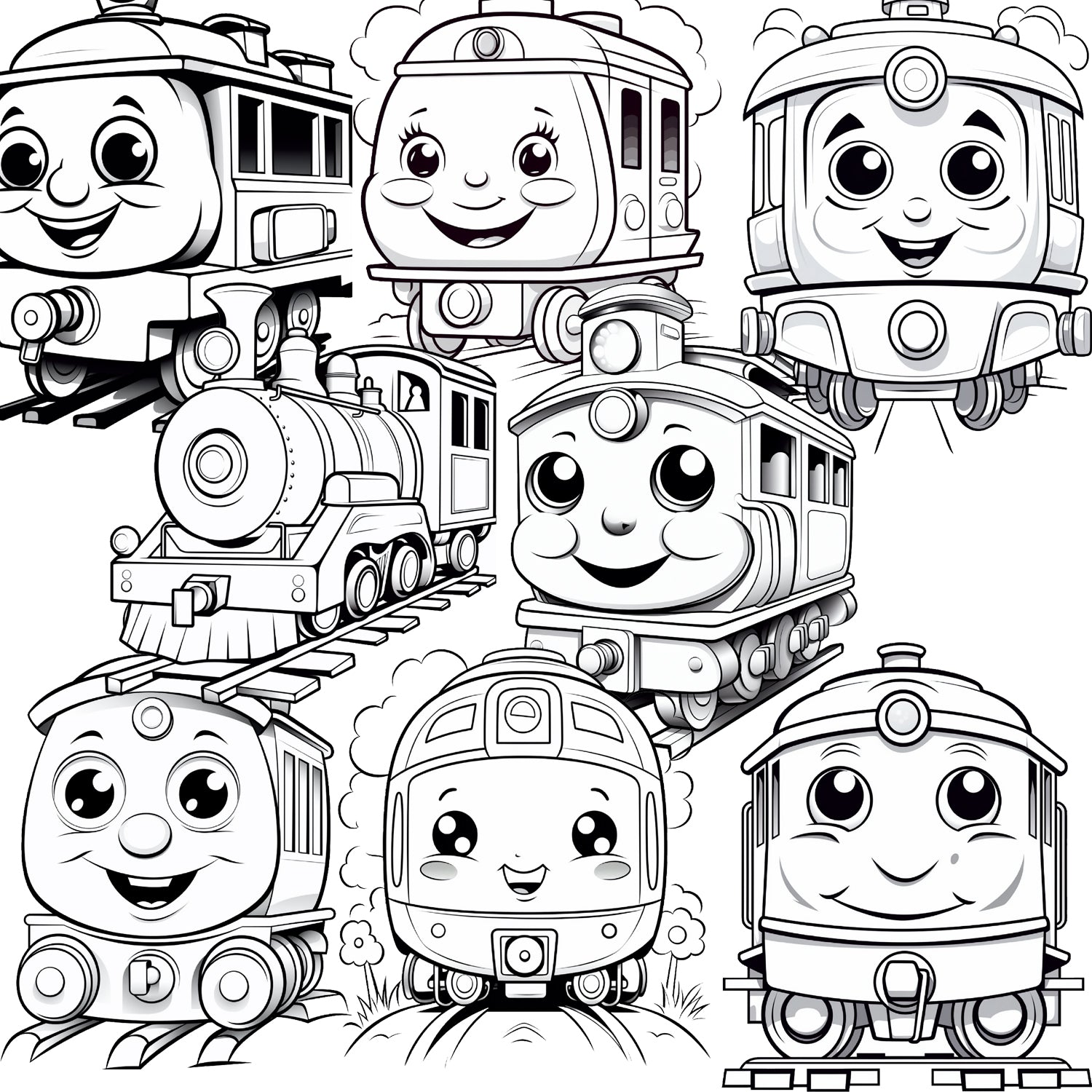 Downloadable Printable Cute Trains Coloring Pages for Kids