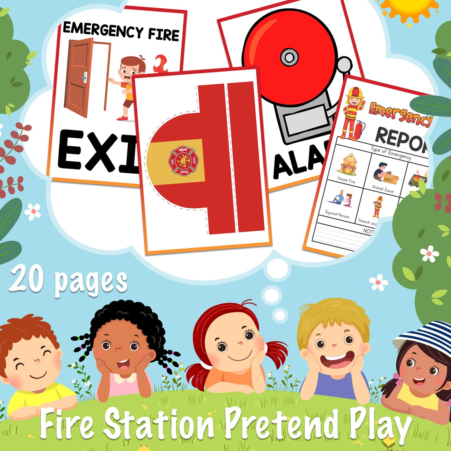 Downloadable Printable Fire Station Pretend Play Pages for Kids