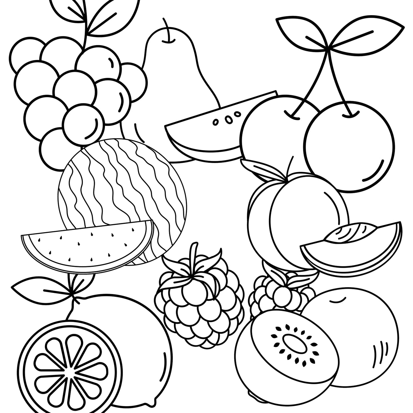 Downloadable Printable Fruits Coloring Pages for Kids