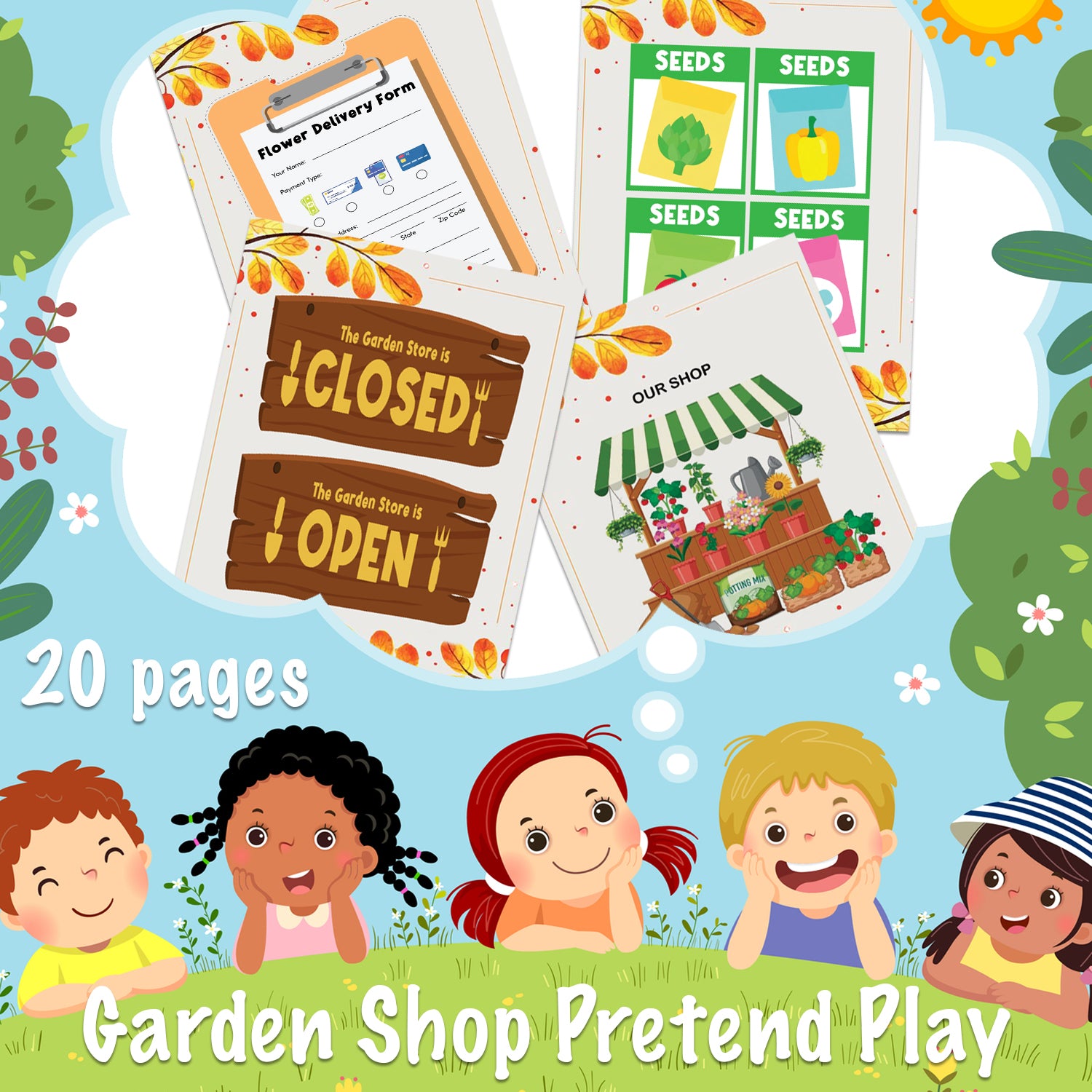 Downloadable Printable Garden Pretend Play Pages for Kids