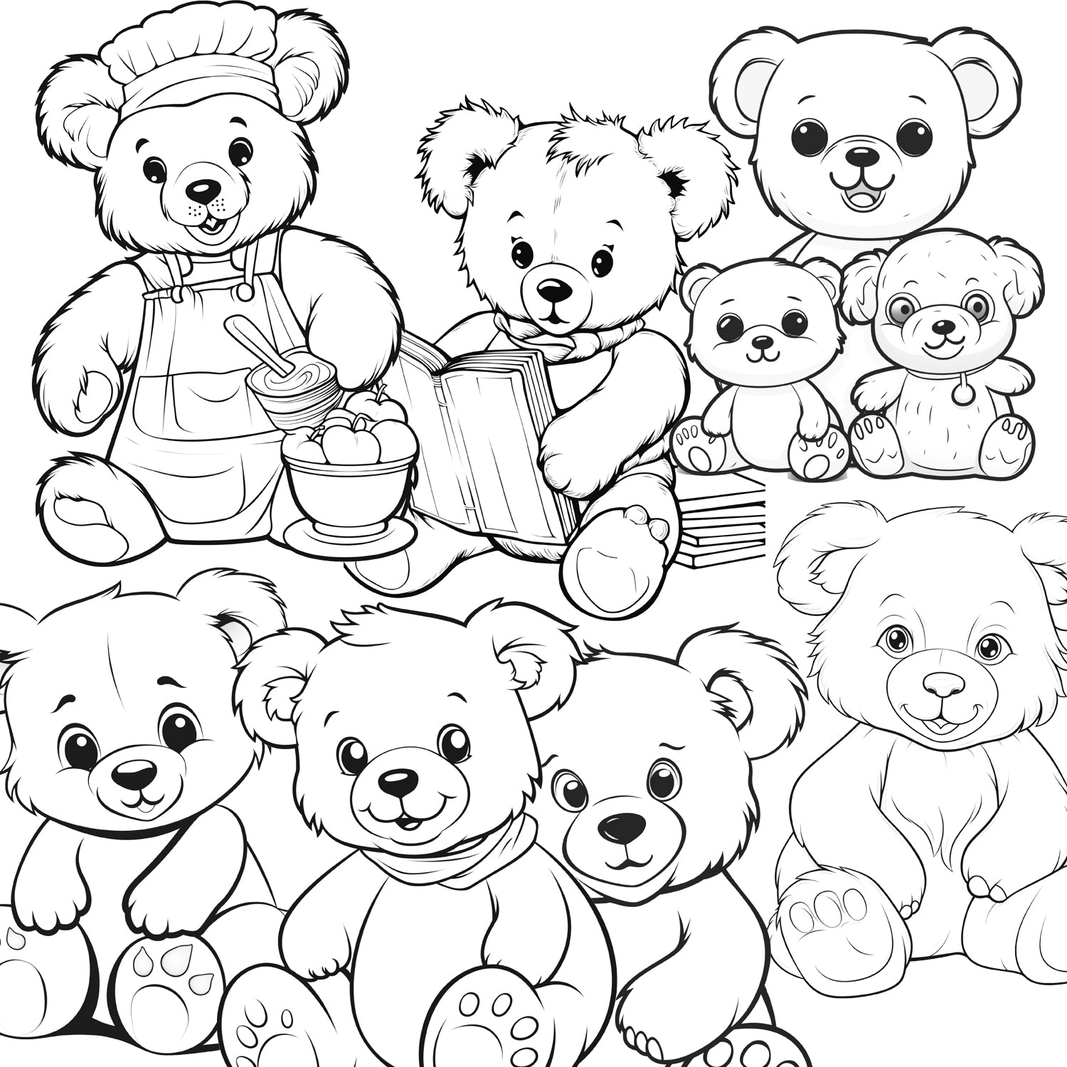 Downloadable Printable Teddy Bears Coloring Pages for Kids