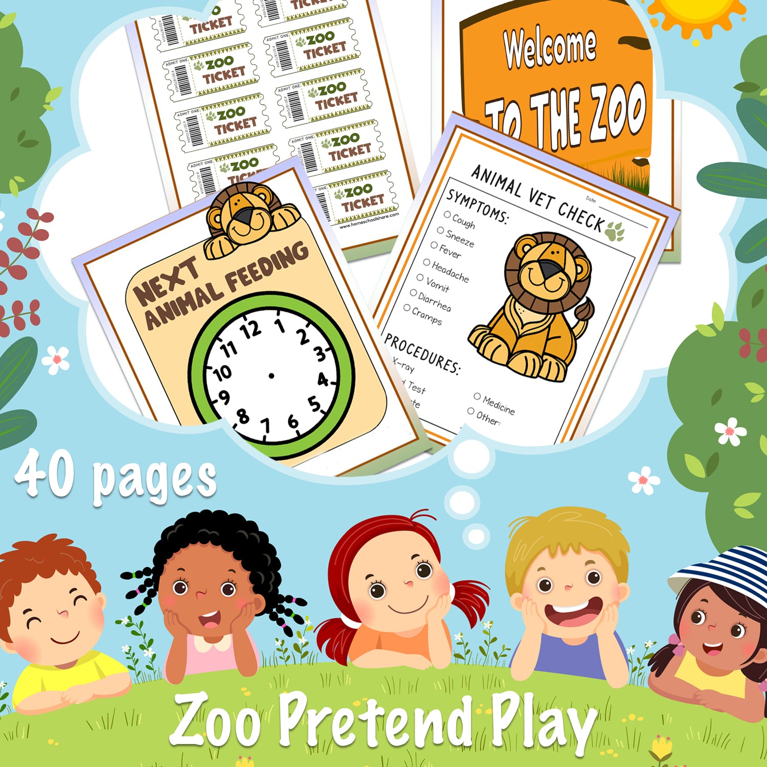 Downloadable Printable Zoo Pretend Play Pages for Kids