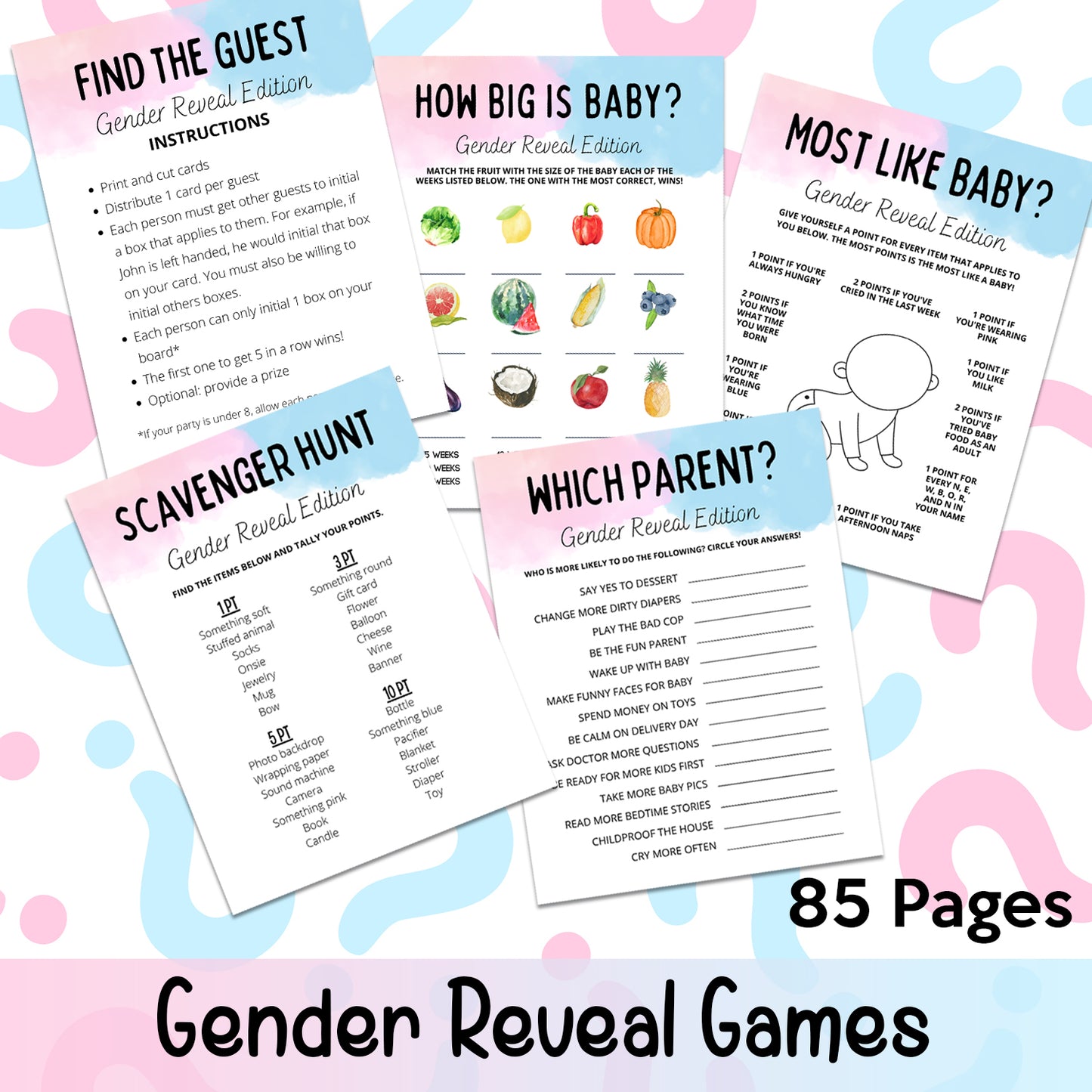 Downloadable Printable Gender Reveal Games